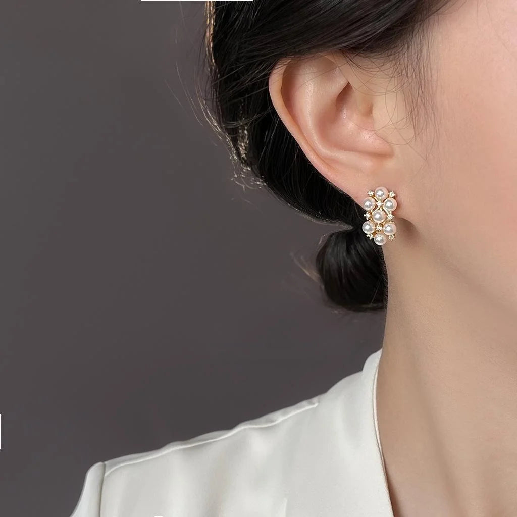Light Luxury 14K Gold Plated Copper Pearl Stud Earrings And Micro Pave Zircon