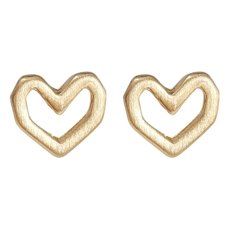 Small Minimalist Copper Hollow Heart Stud Earrings Fashion Commuter Versatile Jewelry