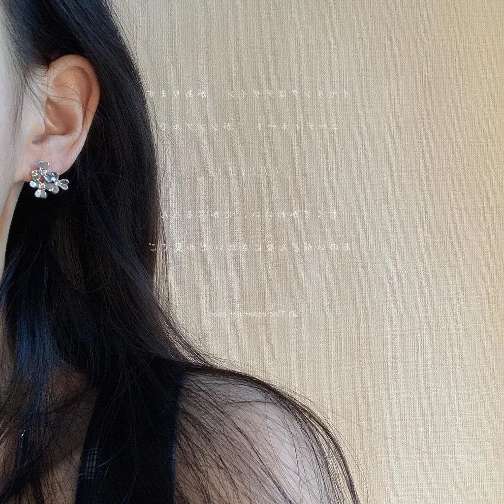 Silver Plated Copper Zircon Flower Stud Earrings For Women Korean Style