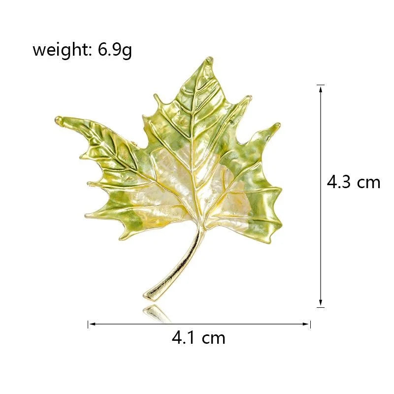Elegant Green Enamel Maple Leaf Brooch, Gold Tone Autumn Leaf Lapel Pin Corsage Suit Accessory Gift