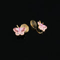 Sweet Pink Enamel Butterfly Rhinestone Spiral Disc Stud & Clip On No Piercing Earrings
