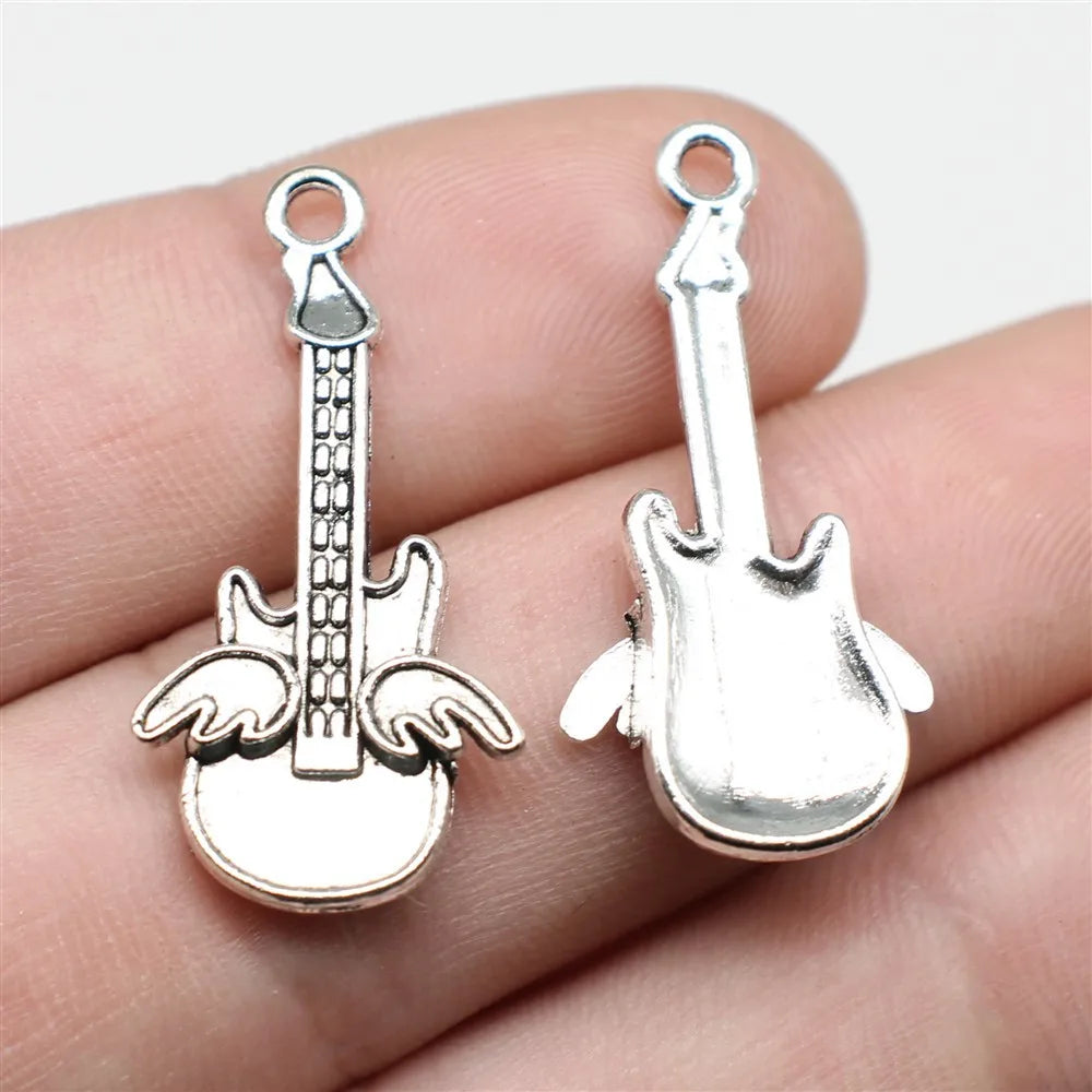 31x10mm 1.7g Multicolor Zinc Alloy Guitar Charm Pendant for DIY Music Theme Jewelry Making