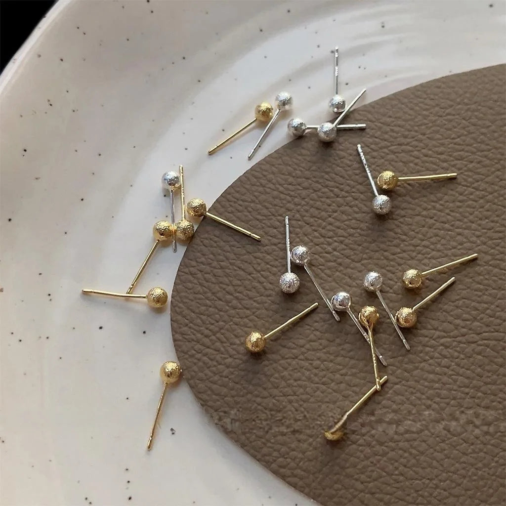 Matte Sand Finish Copper 14K Plated Round Bean Stud Earrings