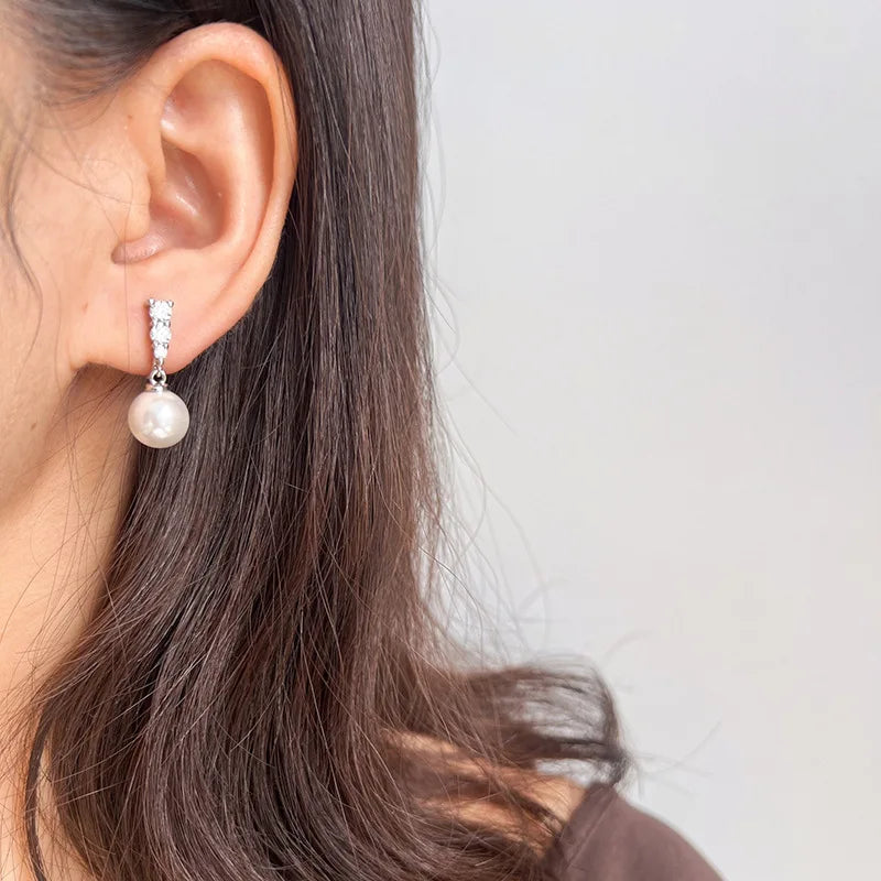Elegant Zircon Leaf Drop Pearl Stud & Clip On No Piercing Luxury Bridal Fashion Earrings