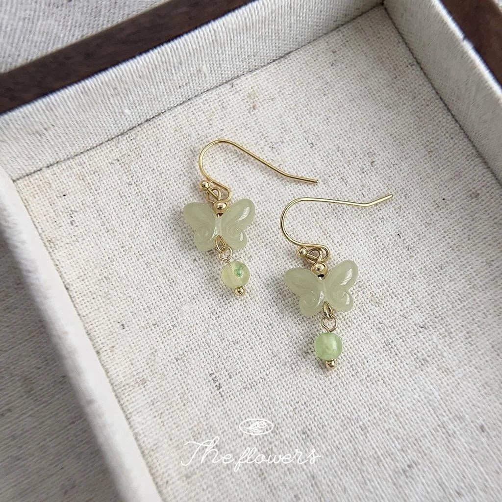 Handmade New Chinese Butterfly Drop Earrings Resin Natural Stone Artistic Designer Jewelry