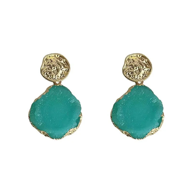 Glacier Blue Resin Copper Irregular Geometric Drop Earrings Light Luxury Resort Style
