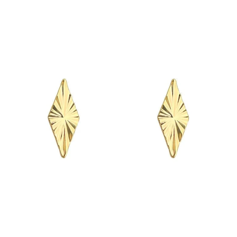 18K Real Gold Plated Copper Rhombus Geometric Faceted Old Money Style Stud Earrings for Women