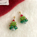 Christmas Tree Bow Drop Earrings Glass Crystal Floral Sweet Handmade Holiday Jewelry