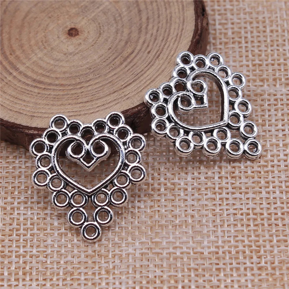 26x24mm 2.7g Vintage Zinc Alloy Hollow Heart Earring Connector Charms for DIY Earrings Making