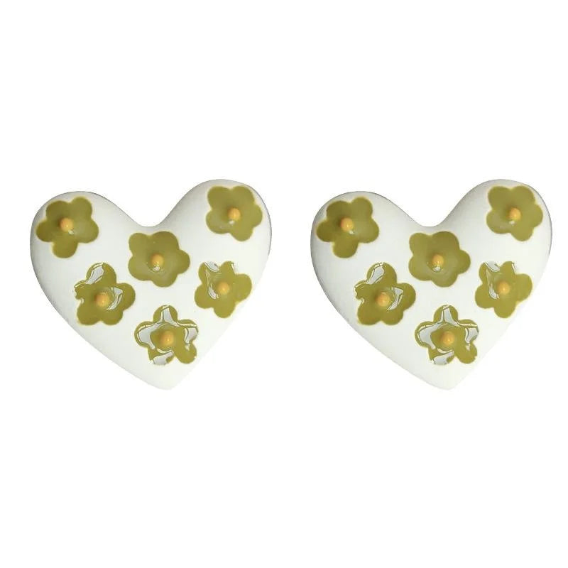 Forest Style Copper Enamel Heart Flower Drop Earrings For Women Minimalist Jewelry