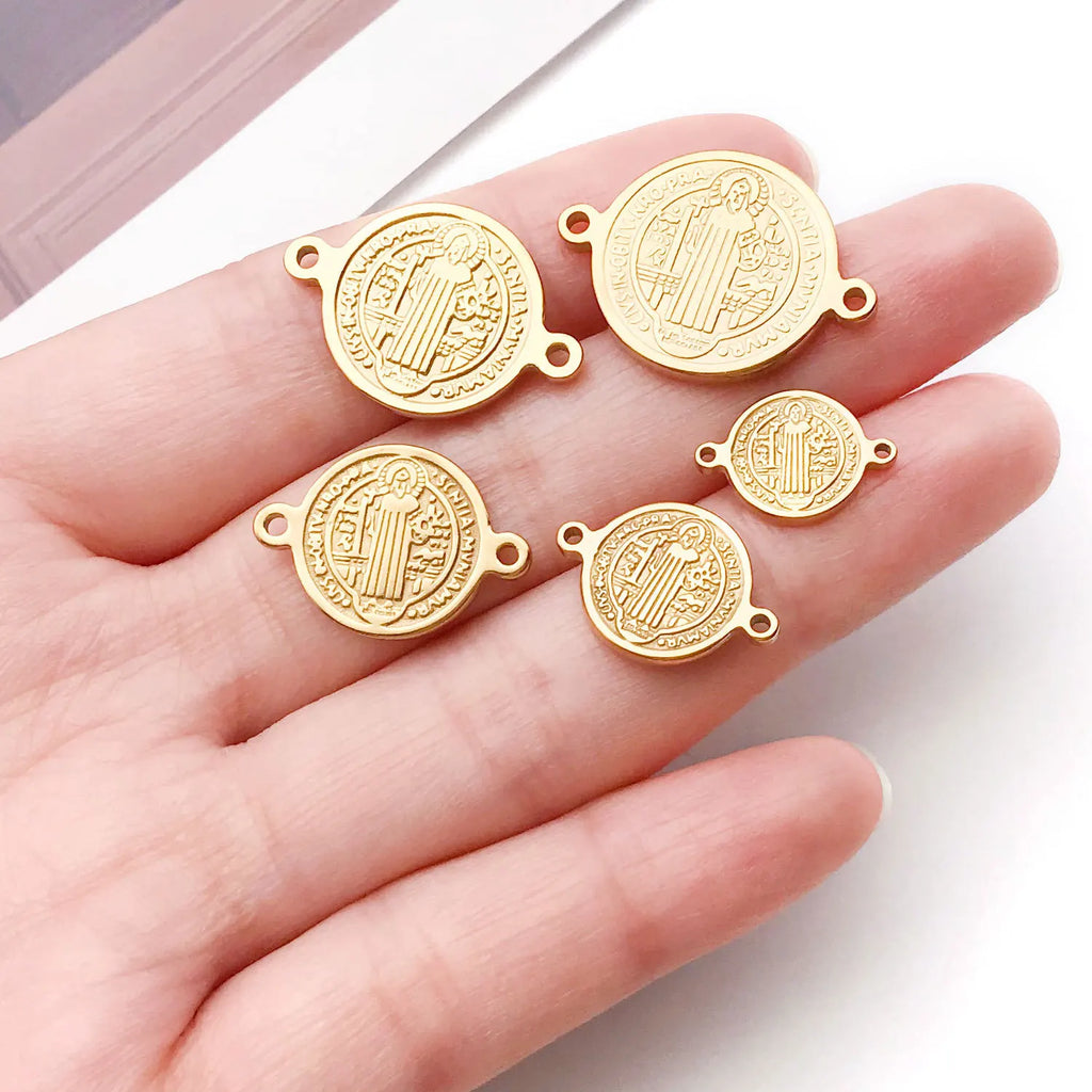 Gold Stainless Steel Round Cross Connector Charm Pendant for DIY Necklace Jewelry Making