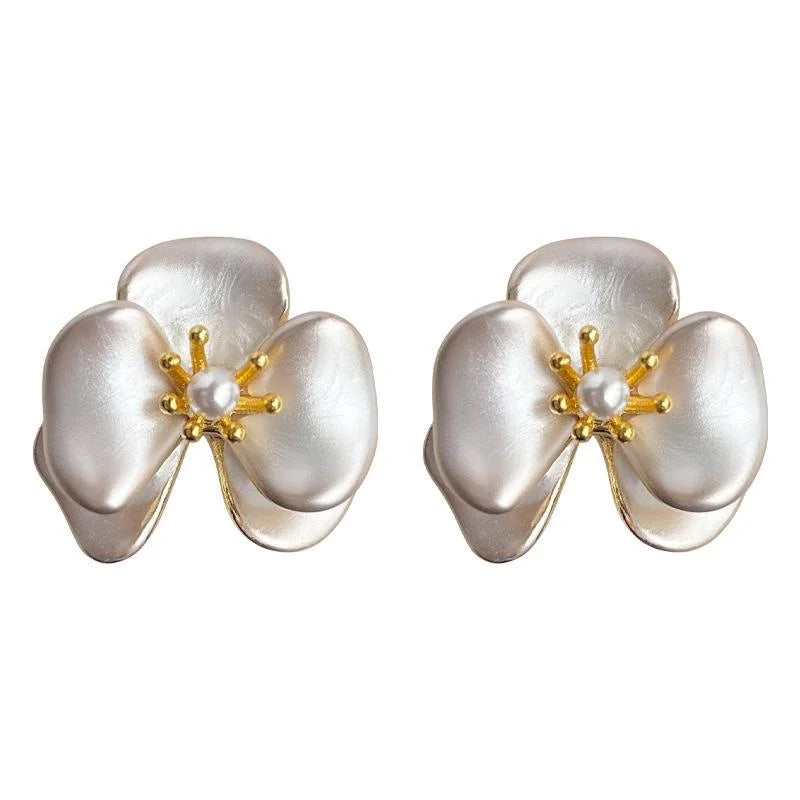 14K Gold Plated Copper Orchid Flower Stud Earrings Elegant Fashion Commuter Jewelry