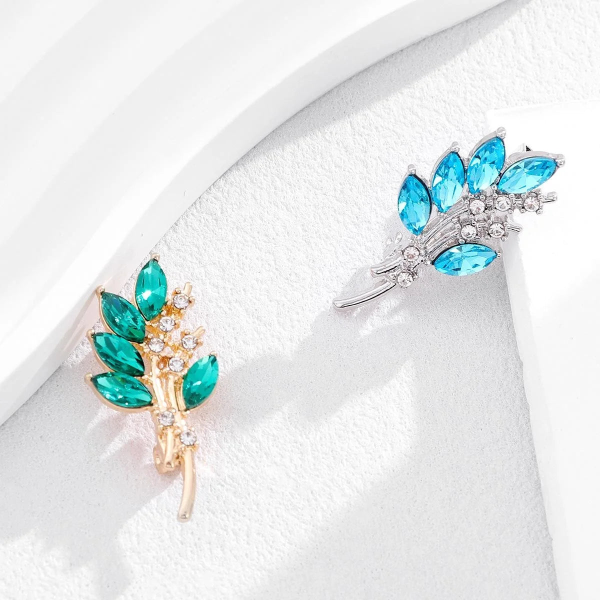 Elegant Blue Rhinestone Olive Branch Alloy Brooch, Sparkling Leaf Lapel Pin Corsage Suit Accessory Gift