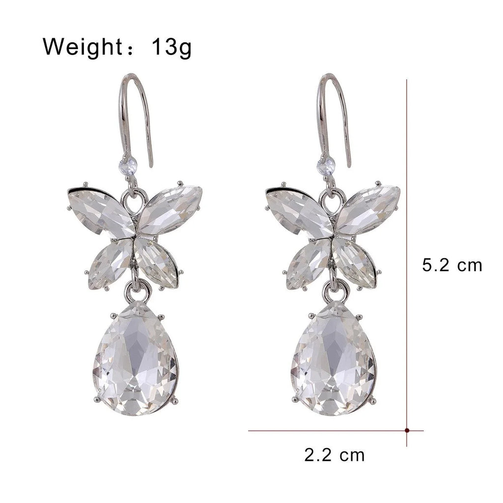 Elegant Blue Crystal Butterfly Teardrop Hook Earrings With Zircon Accents For Wedding Party Banquet Gift