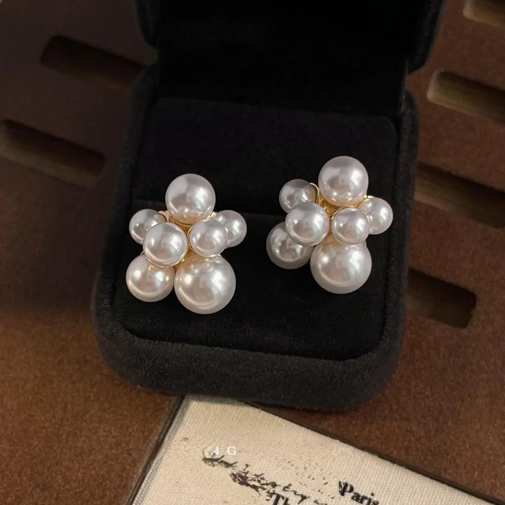 14K Plated Copper Irregular Geometric High Luster Pearl Stud Earrings Light Luxury