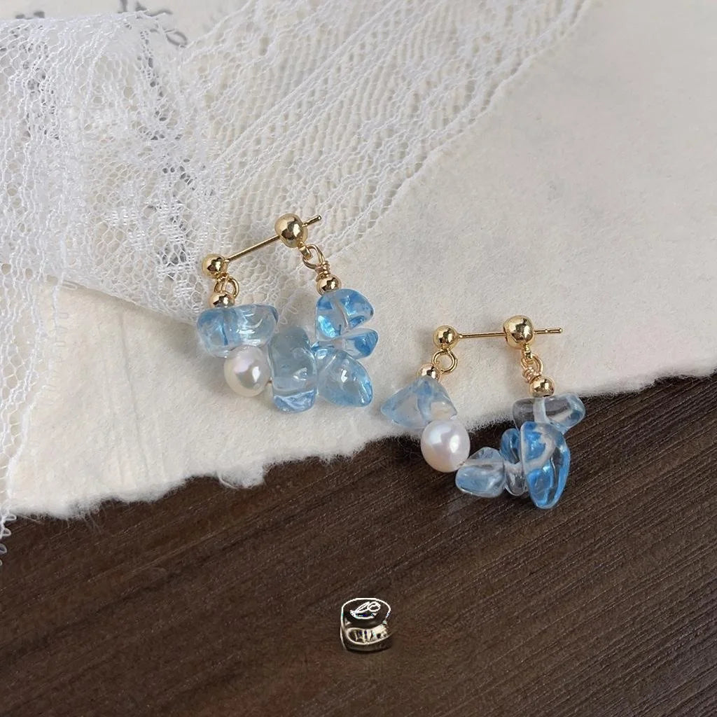 Forest Style Freshwater Pearl Natural Stone Irregular Tassel Drop Earrings