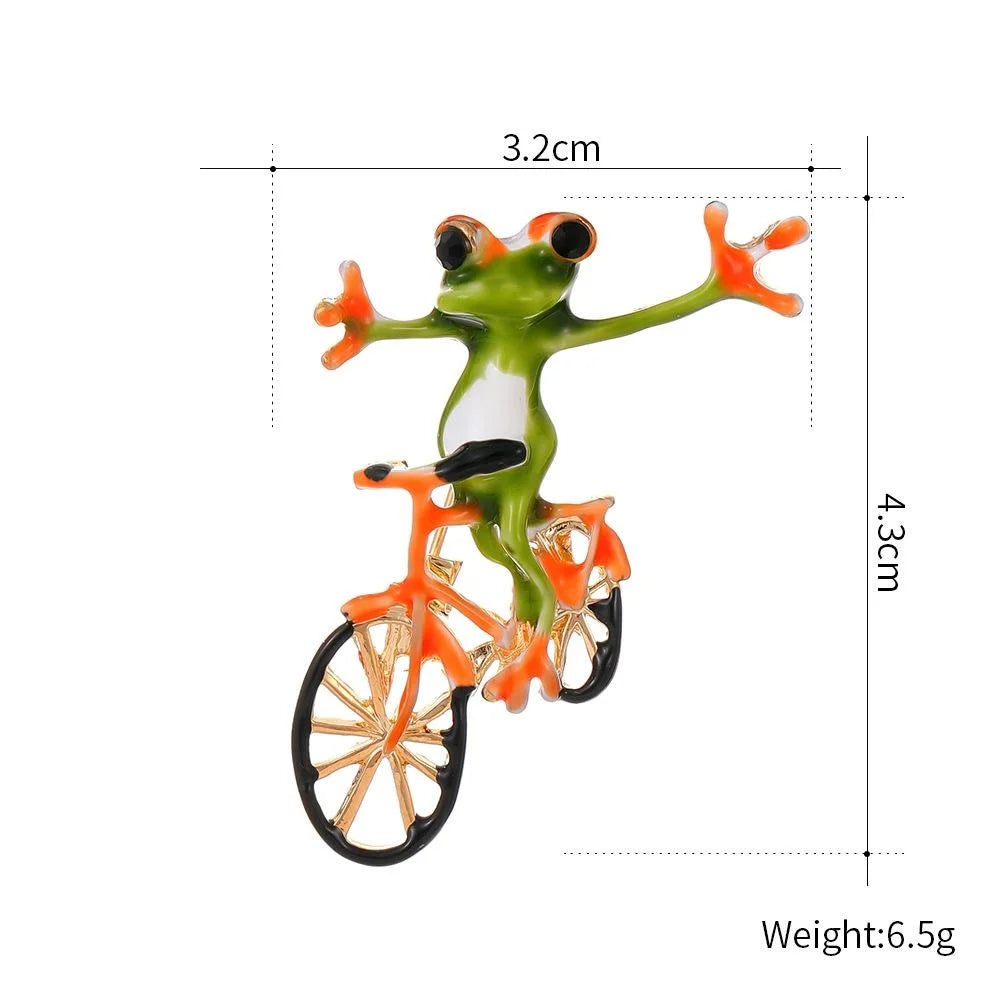 Cute Enamel Frog Riding Bicycle Brooch For Women, Creative Animal Lapel Pin Suit Coat Accessory Gift