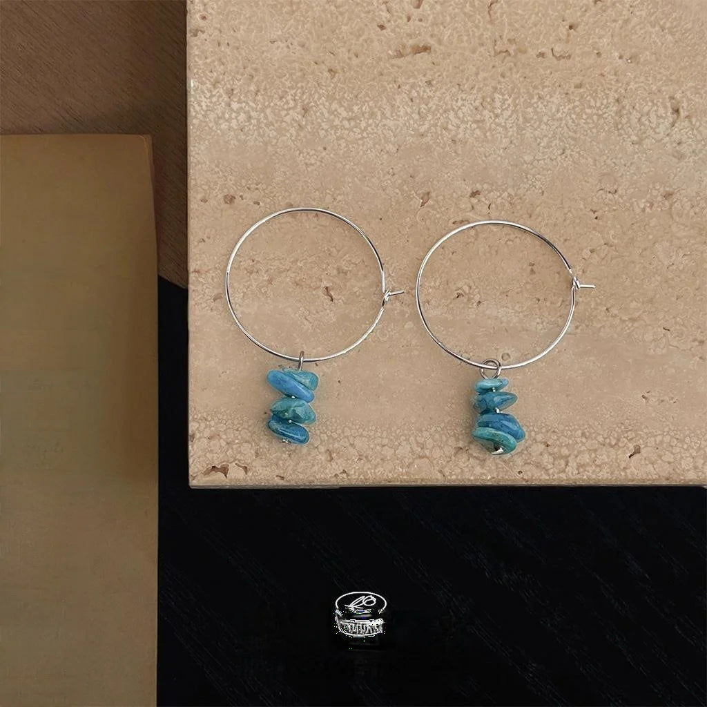 Natural Crystal Stone U-Shaped Hoop Earrings Irregular Chip Bead European American Jewelry