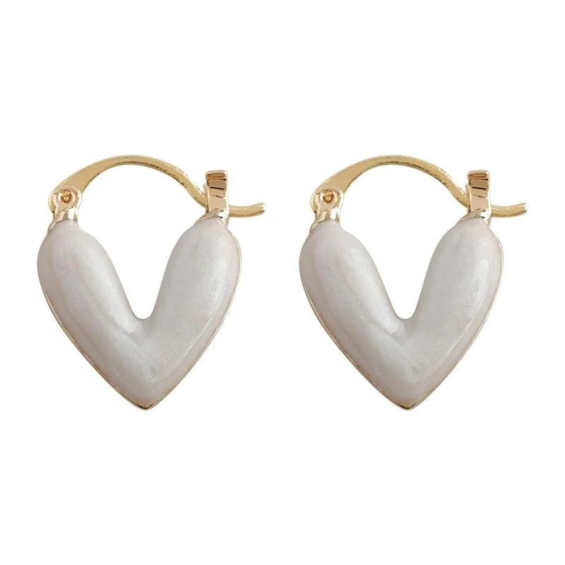 French Elegant White Heart Drop Earrings, Copper Minimalist Small Daily Jewelry