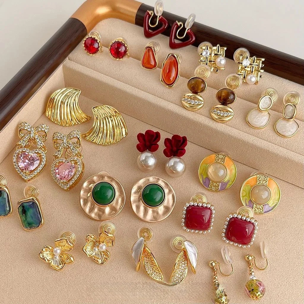 18K Gold Plated Copper Clip On Drop Earrings Painless Non Pierced Geometric Luxury Jewelry