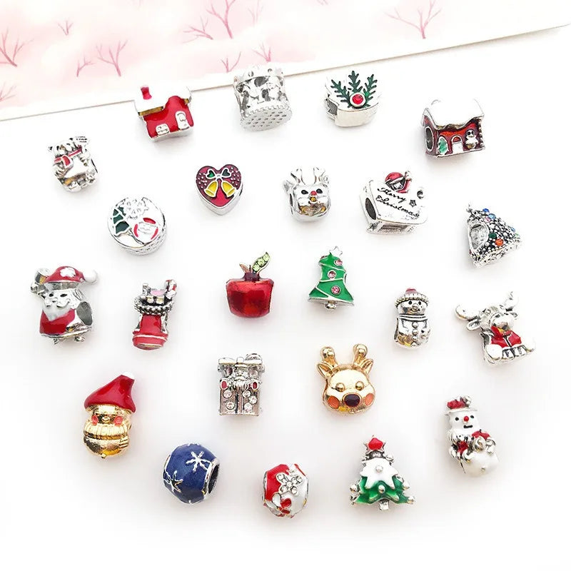 Zinc Alloy Christmas Snowflake Christmas Tree Snowman Stocking Reindeer Large Hole Beads for Bracelets