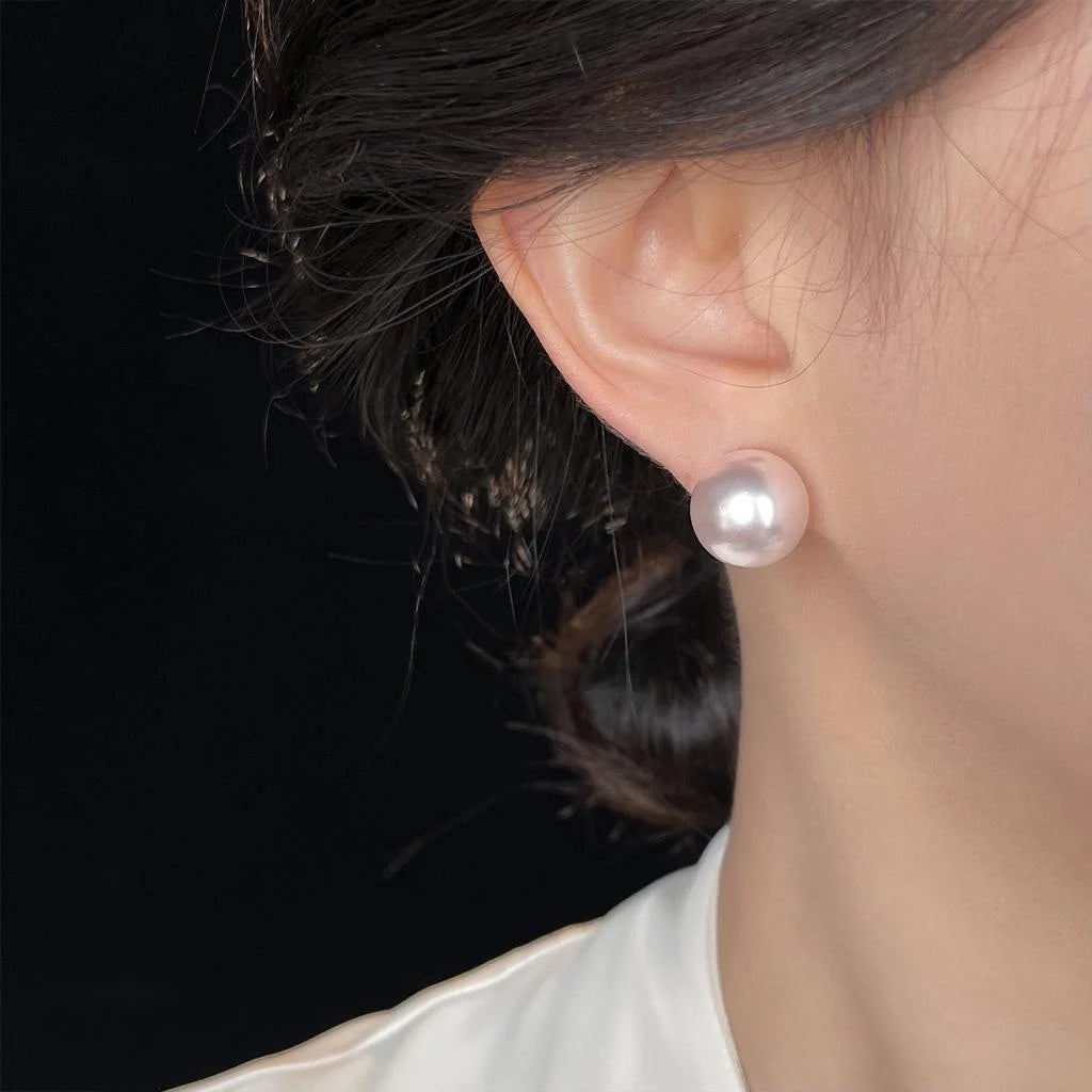 High Quality Rose Glass Pearl Geometric Round Stud Earrings For Women Chic Commuter Jewelry