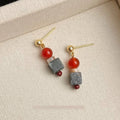 New Chinese Style Red Agate Shell Natural Stone Geometric Handmade Drop Earrings For Women