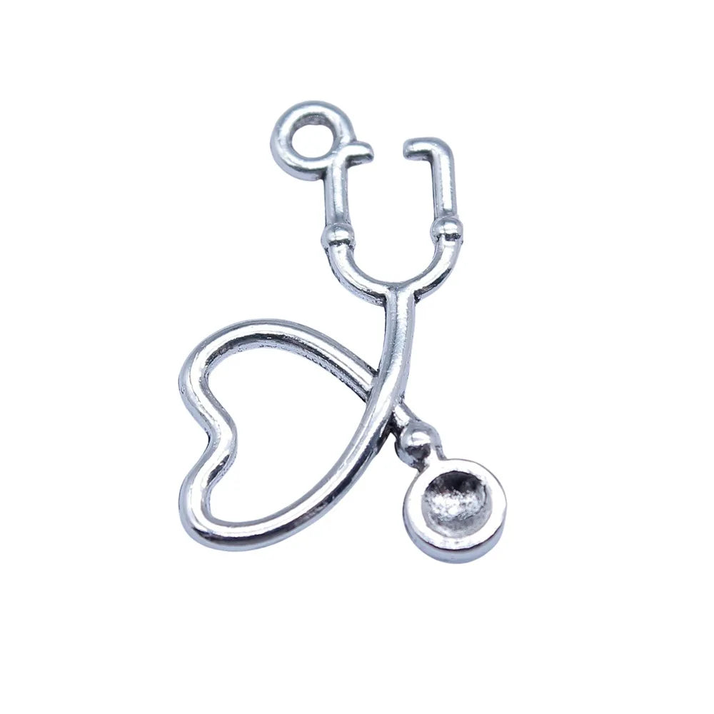 14x21mm 0.8g Antique Silver Zinc Alloy Stethoscope Charm Pendant for DIY Medical Theme Jewelry Making