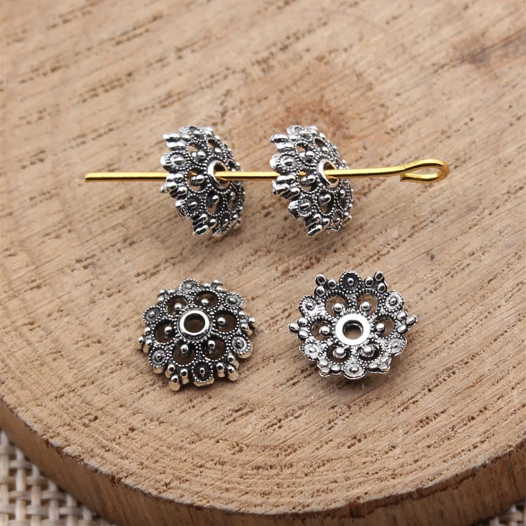 9.7x9.7x2.5mm 0.25g Antique Silver Zinc Alloy Flower Bead Caps for DIY Jewelry and Garment Accessories