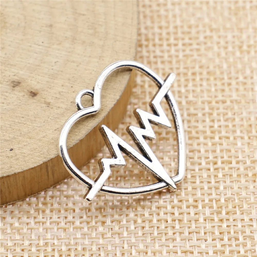 24x29mm 2.4g Multicolor Zinc Alloy ECG Heart Charm Pendant for DIY Necklace Bracelet Making