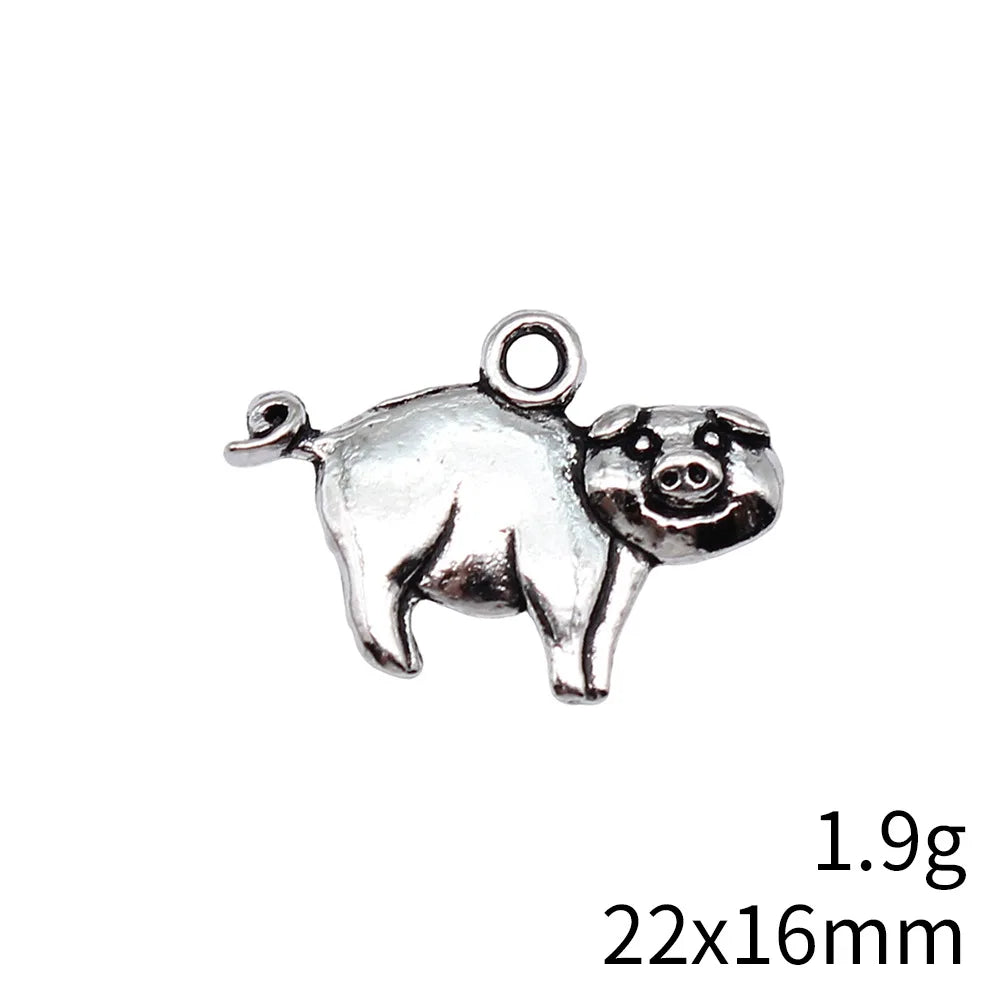 22x16mm 1.9g Antique Silver Tone Zinc Alloy Pig Charm Pendant for DIY Vintage Necklace Bracelet