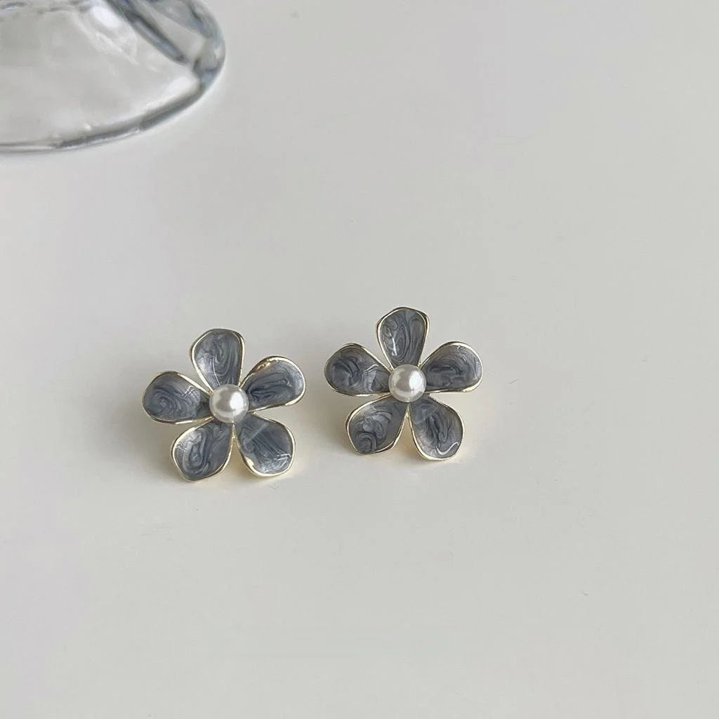 Luxury Flower Stud Earrings 14K Plated Metal Drip Oil Fashion Jewelry