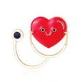 Cute Red Heart Stethoscope Enamel Alloy Brooch, Medical Nurse Doctor Lapel Pin Corsage Gift