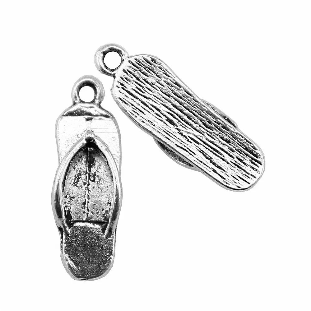 21x7mm 0.7g Antique Silver Zinc Alloy Slipper Charm Pendant for Summer Bracelet Necklace Making