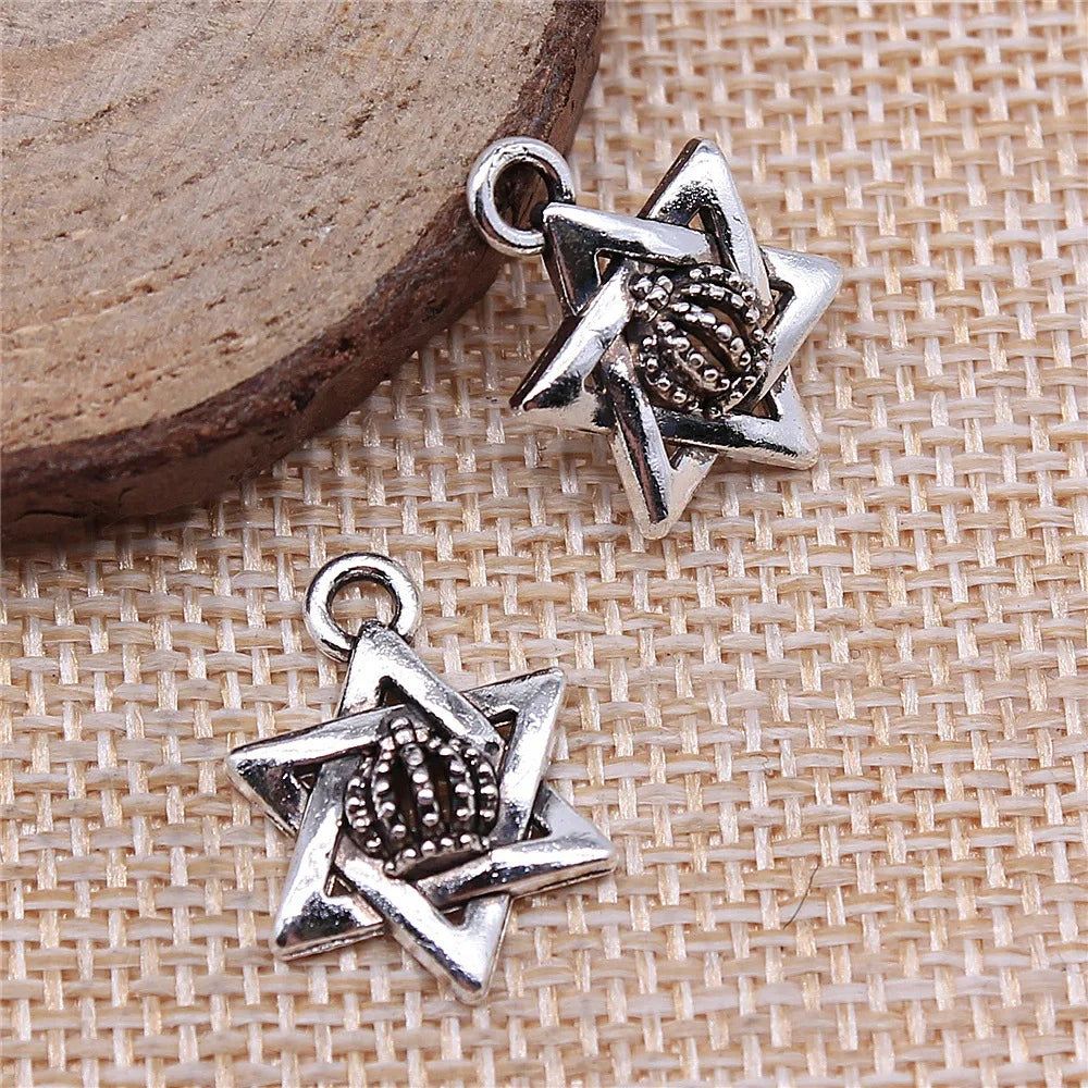 15x20mm 1.5g Antique Silver Tone Zinc Alloy Six-Pointed Star Crown Charm Pendant for DIY Jewelry