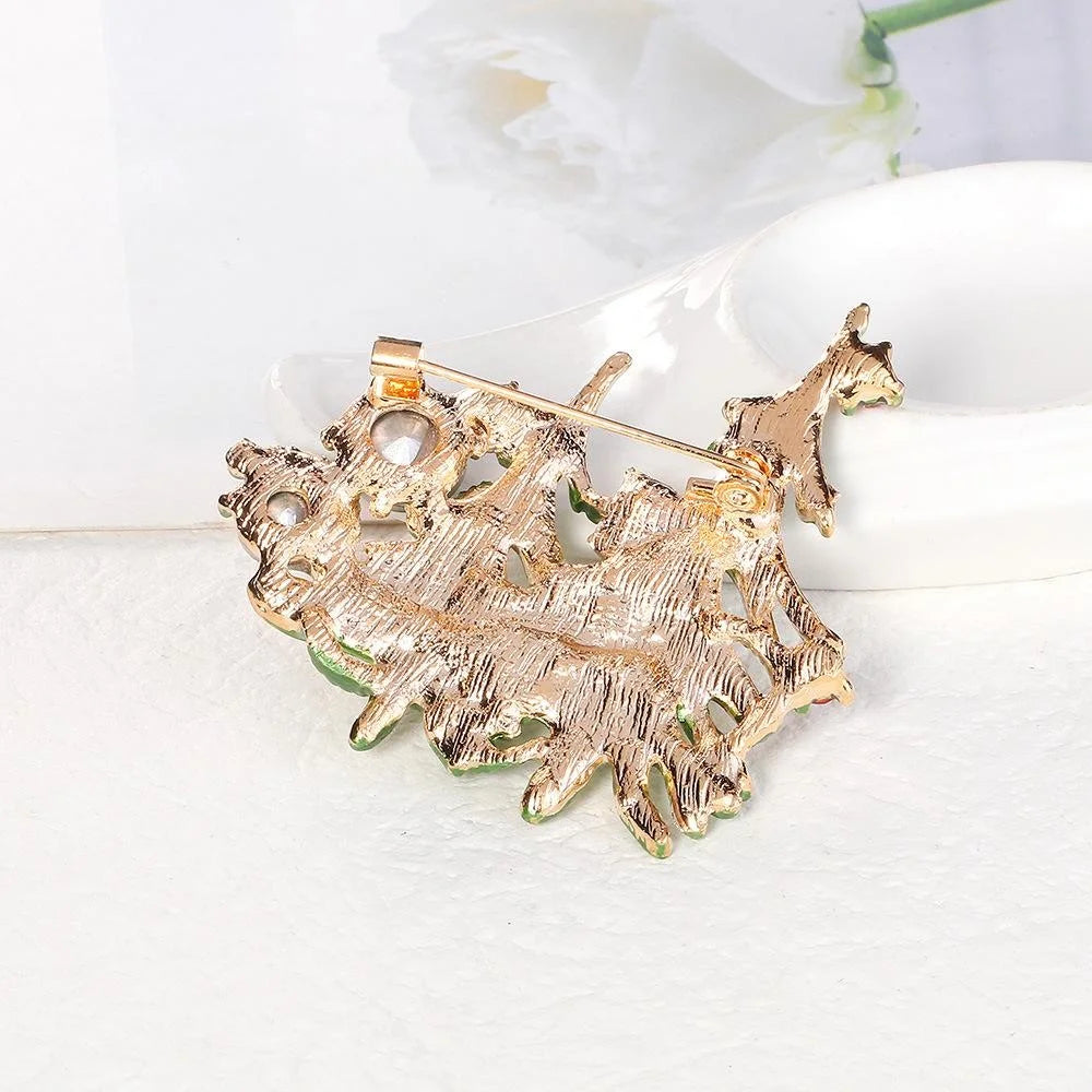 Elegant Green Enamel Christmas Tree Brooch With Rhinestones, Alloy Holiday Lapel Pin Corsage Gift