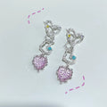 Sweet Cool Pink Heart Geometric Rhinestone Long Drop Earrings For Women