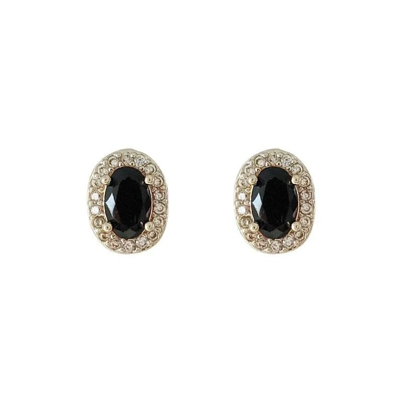 Vintage Black Oval Micro Pave Zircon Copper Stud Earrings With 14K Plated Pins