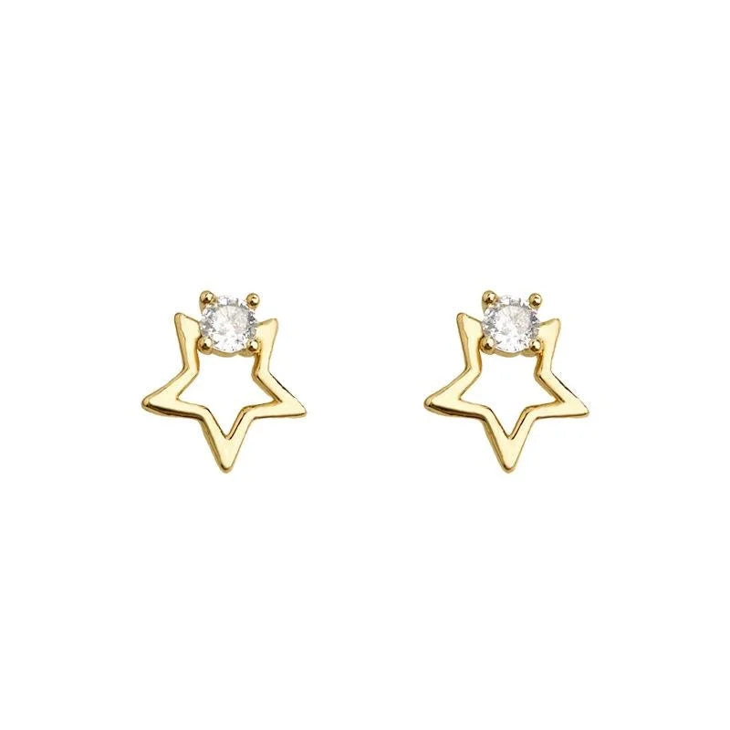 Light Luxury Mini Hollow Star Micro Pave Zircon 14K Plated Copper Stud Earrings