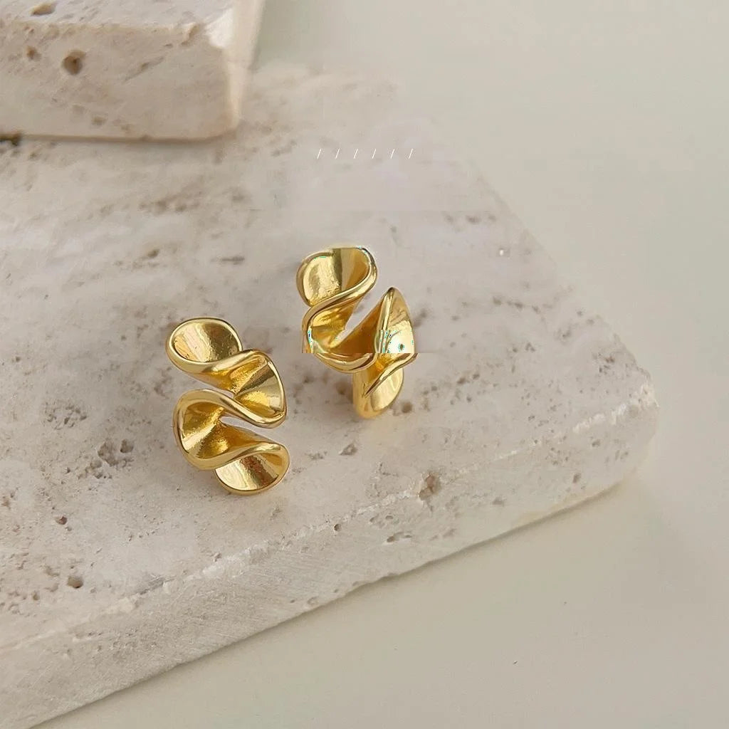14K Electroplated Copper Irregular Geometric Stud Earrings Creative Chic Jewelry
