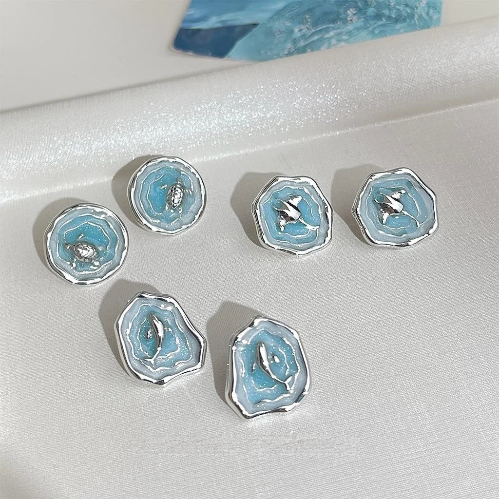 Blue Ocean Whale Stud Earrings Copper Silver Plated Gradient Enamel Animal Jewelry