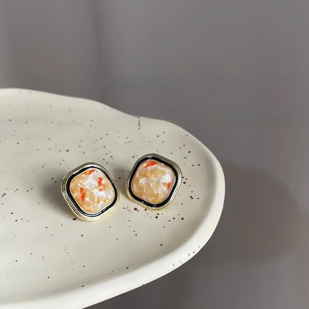 Hong Kong Style 14K Plated Seaweed Green Resin Geometric Square Stud Earrings For Women