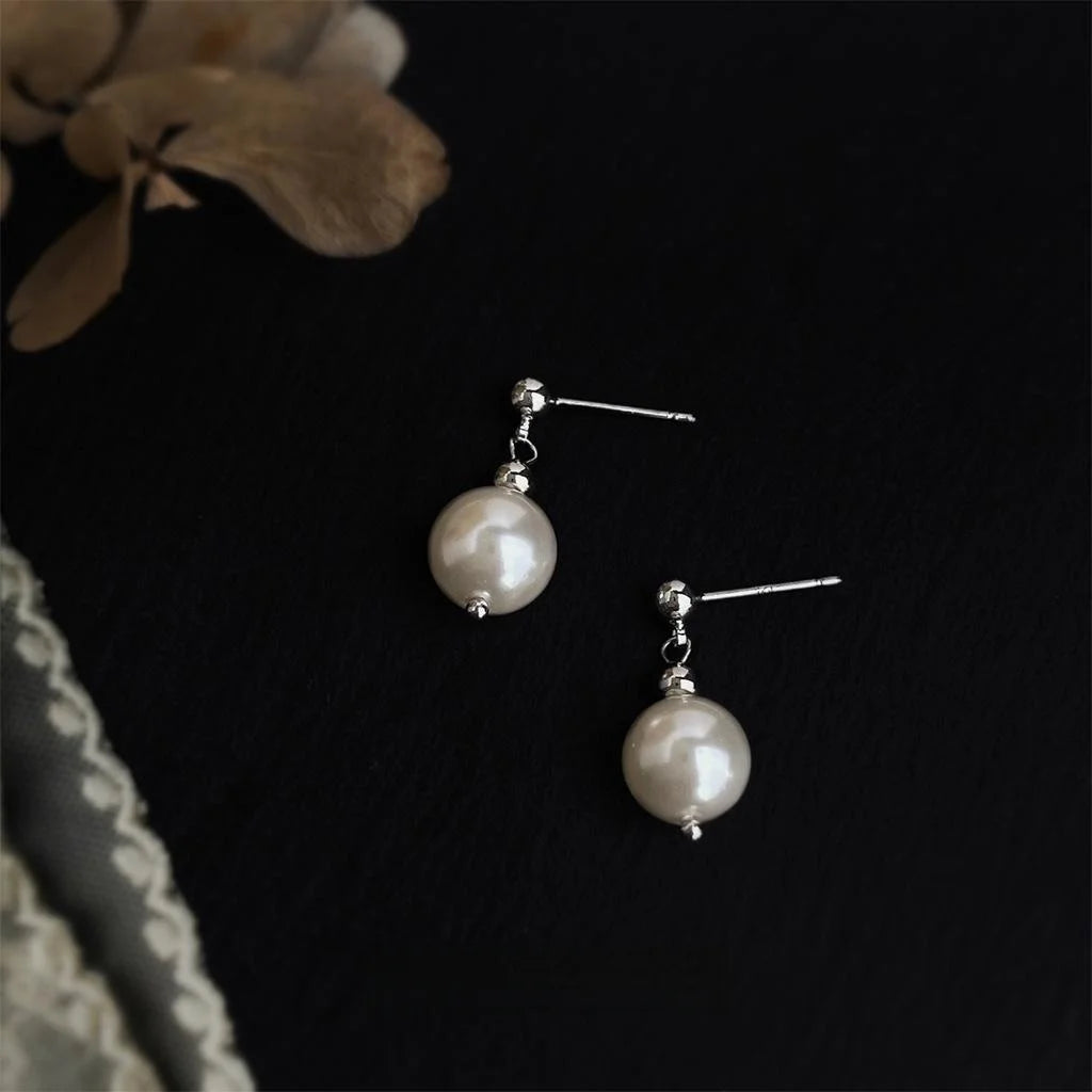 Handmade French Light Luxury Glass Pearl Geometric Sphere Drop Earrings For Women