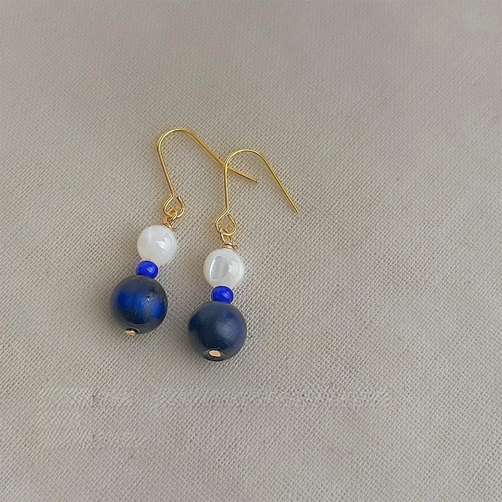 Natural Stone Geometric Round Drop Earrings Handmade Chinese Style Vintage Ethnic Jewelry