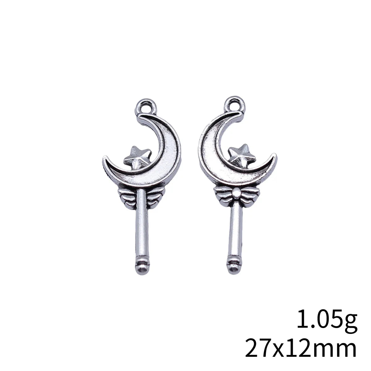 27x12mm 1.05g Antique Silver Zinc Alloy Star Moon Magic Wand Charm Pendant for DIY Fairy Jewelry