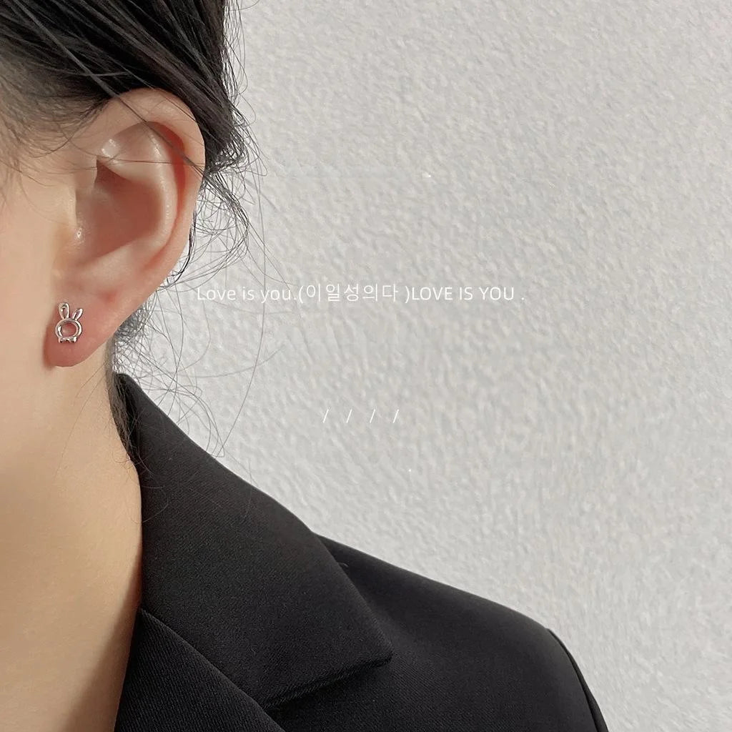 Cute Asymmetric Hollow Carrot Rabbit Copper Mini Stud Earrings For Girls