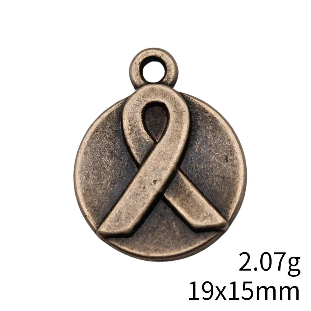 19x15mm 2.07g Antique Bronze Tone Zinc Alloy Ribbon Charm Pendant for Necklace Bracelet Awareness DIY