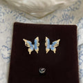 14K Plated Copper Hand Painted Iridescent Enamel Butterfly Stud Earrings Sweet Style