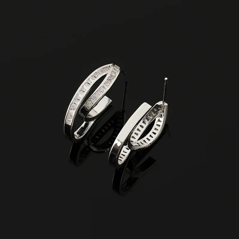Luxury Irregular Double Cross Hoop Zircon Stud & Clip On No Piercing Women's Fashion Earrings