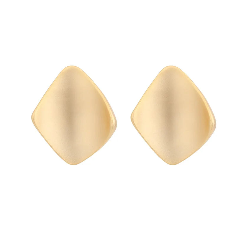 Vintage Hong Kong Style Matte Gold Alloy Diamond Square Stud & Clip On No Piercing Minimalist Earrings